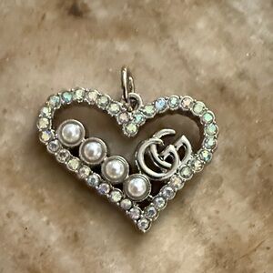 Zipper pull Silver Heart Necklace with Pearls and Crystals